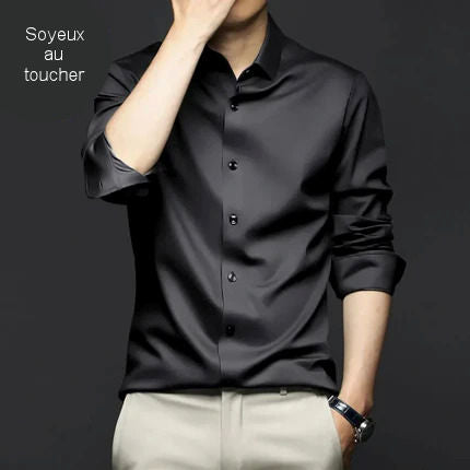 Wrinkle-free long-sleeved satin shirt