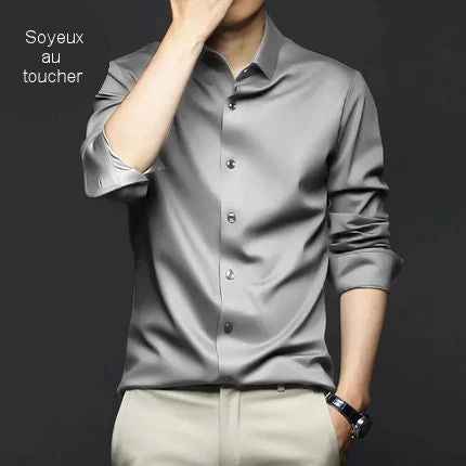Wrinkle-free long-sleeved satin shirt