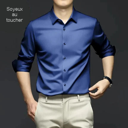 Wrinkle-free long-sleeved satin shirt