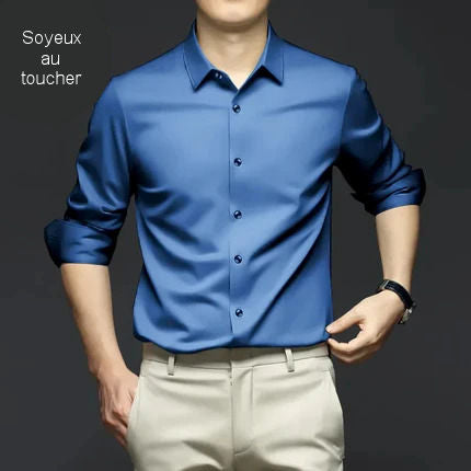Wrinkle-free long-sleeved satin shirt