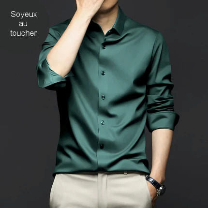 Wrinkle-free long-sleeved satin shirt