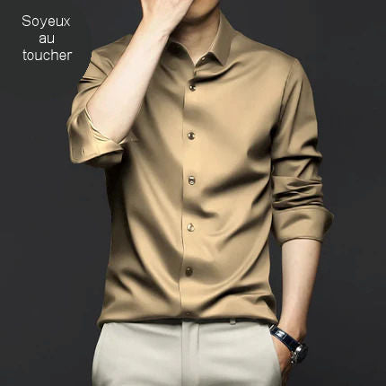 Wrinkle-free long-sleeved satin shirt
