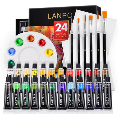 Acrylic paint sets 12/24 tubes with brushes and palette 