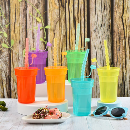 Gobelets Colorés Réutilisables avec Paille et Couvercle Anti Fuite