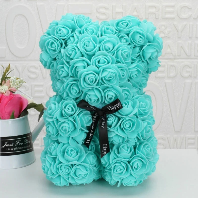 Romantic bear made of artificial roses 