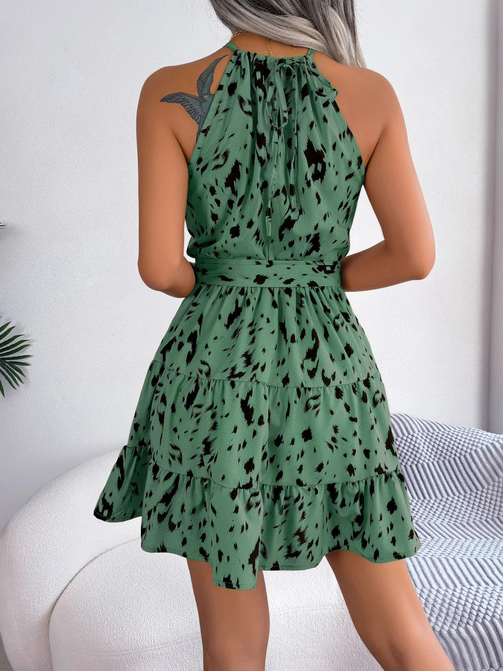 Ruffled halter mini dress