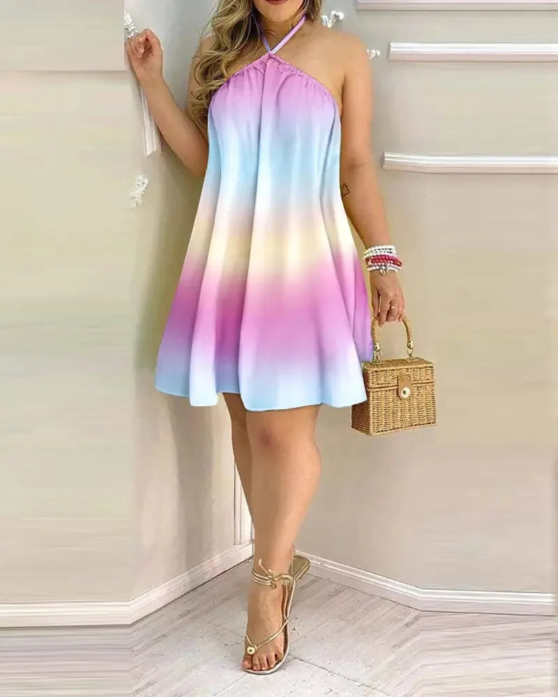 Tropical Halter Backless Summer Dress 