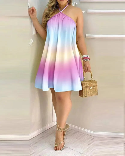 Tropical Halter Backless Summer Dress 