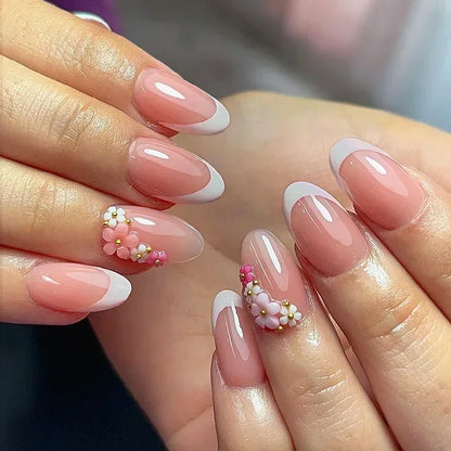 Almond shaped false nails with glue 