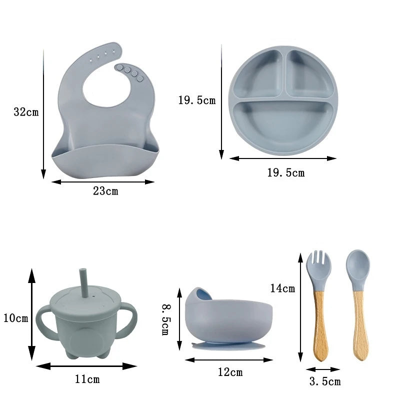 6/8 piece silicone baby dinnerware set 
