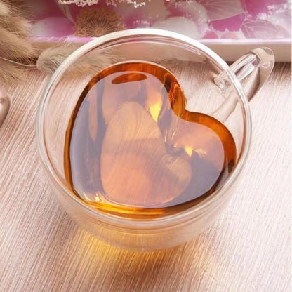Heart-shaped double-walled glass mug 