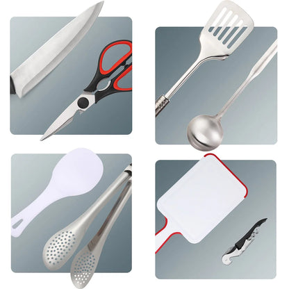 9-piece set (with bag) of utensils for portable barbecue