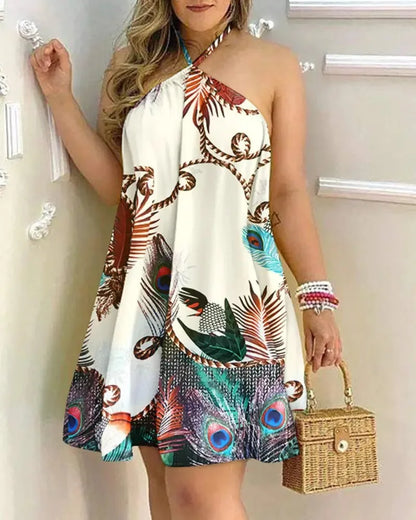 Tropical Halter Backless Summer Dress 