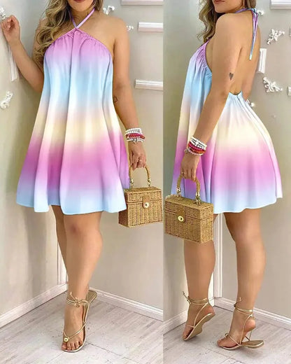 Tropical Halter Backless Summer Dress 