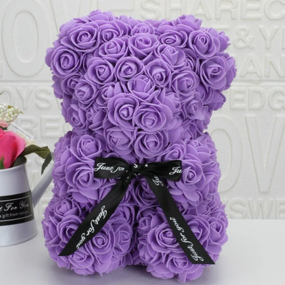 Romantic bear made of artificial roses 