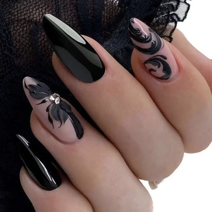 Almond shaped false nails with glue 