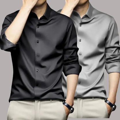 Wrinkle-free long-sleeved satin shirt