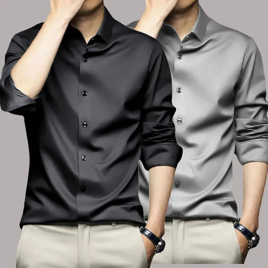 Wrinkle-free long-sleeved satin shirt