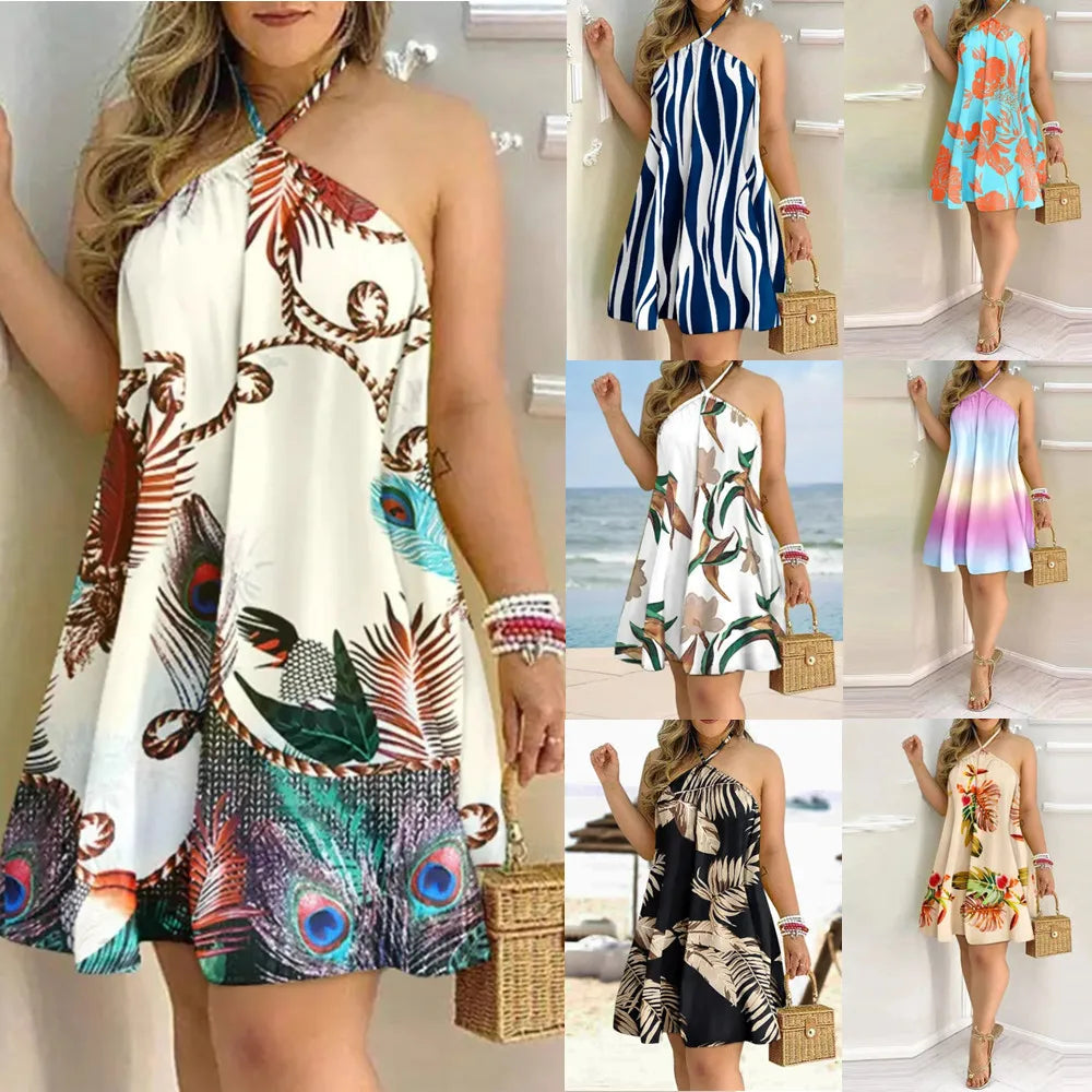 Tropical Halter Backless Summer Dress 