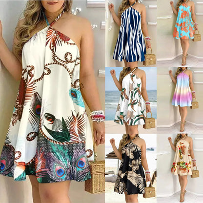 Tropical Halter Backless Summer Dress 