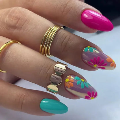Almond shaped false nails with glue 
