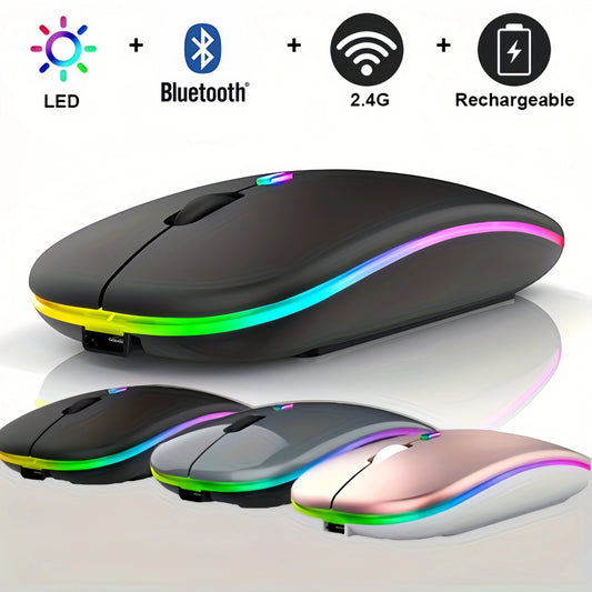Dual Mode Bluetooth Silent Wireless Mouse, Rechargeable