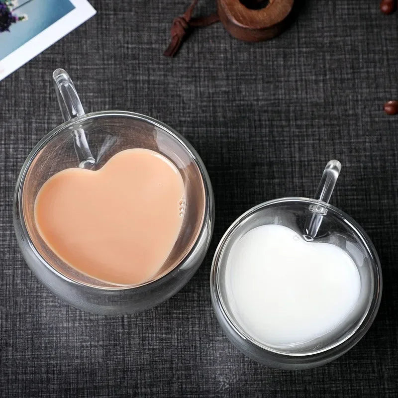 Heart-shaped double-walled glass mug 
