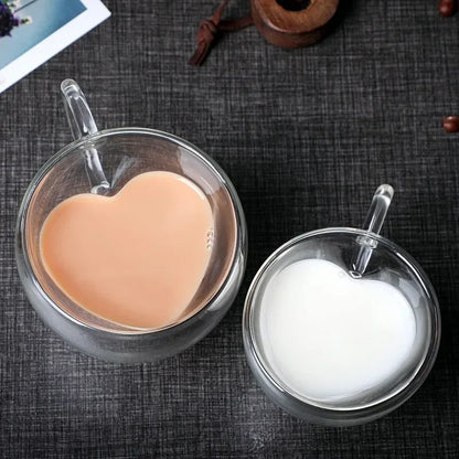 Heart-shaped double-walled glass mug 