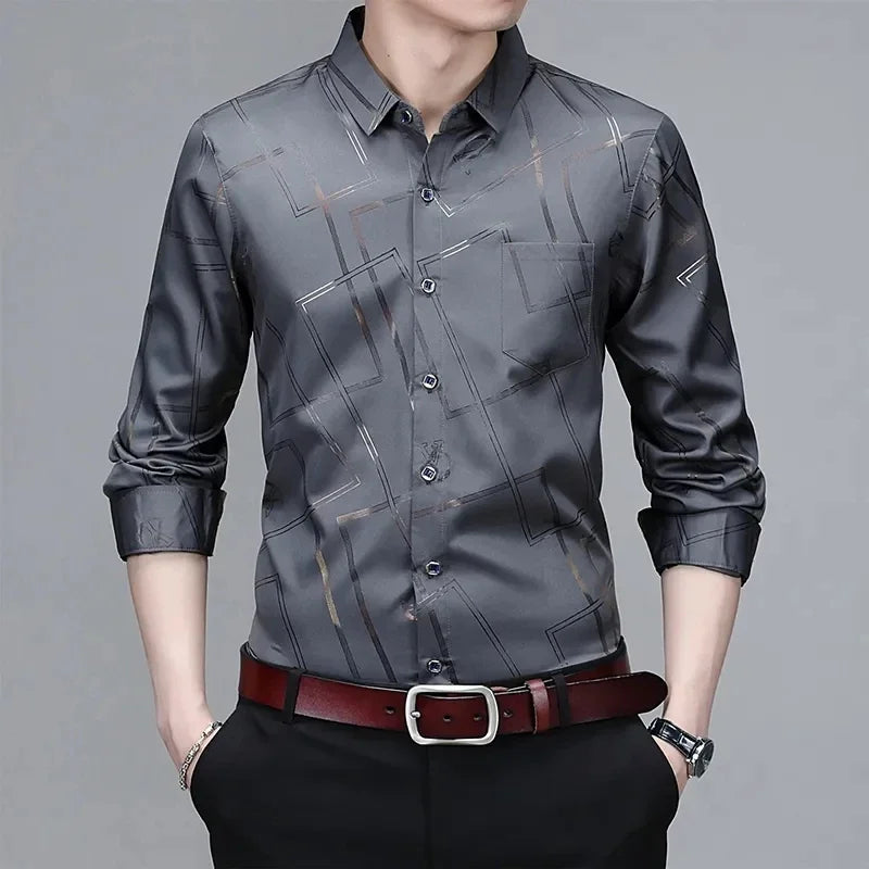 Men's printed long-sleeved shirt 