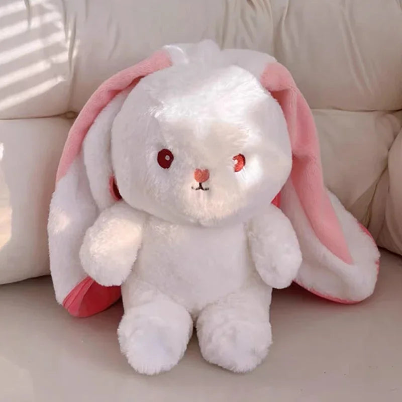 Plush rabbit in strawberry or carrot outfit 