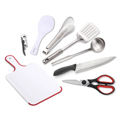 9-piece set (with bag) of utensils for portable barbecue