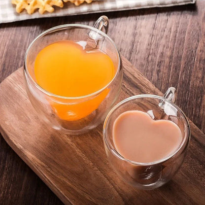 Heart-shaped double-walled glass mug 