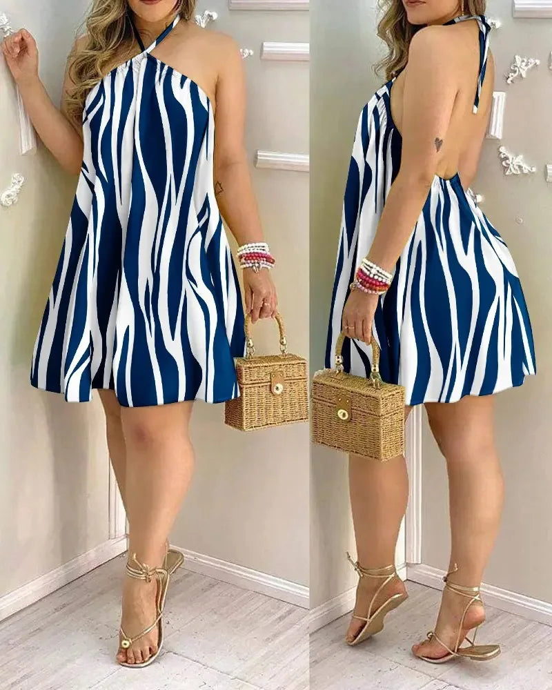 Tropical Halter Backless Summer Dress 