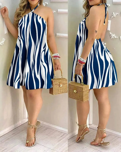 Tropical Halter Backless Summer Dress 
