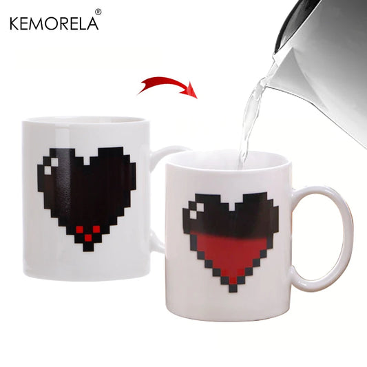 Heart-shaped color-changing ceramic mug 