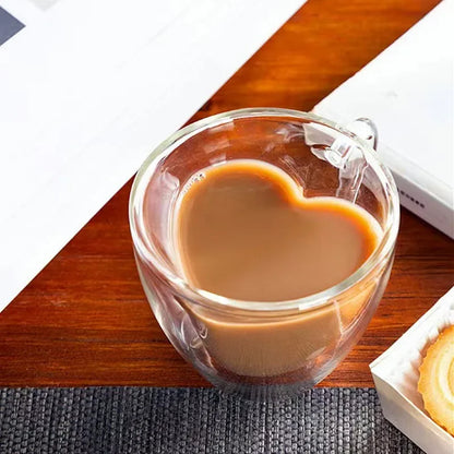 Heart-shaped double-walled glass mug 
