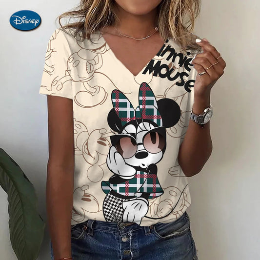 Minnie/Mickey V-neck T-shirts for women 