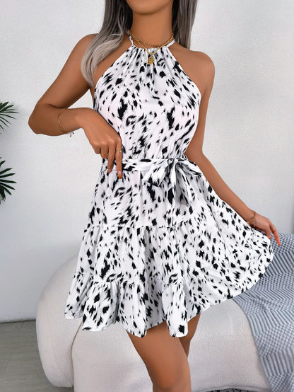 Ruffled halter mini dress