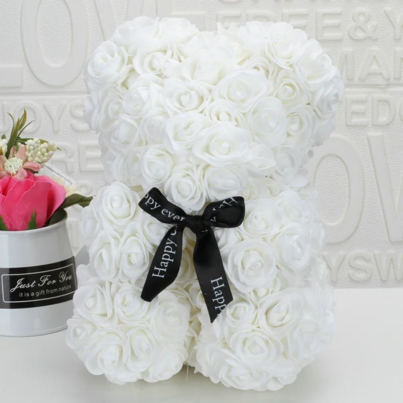 Romantic bear made of artificial roses 