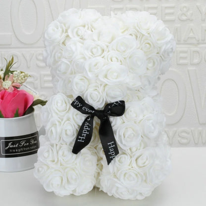 Romantic bear made of artificial roses 