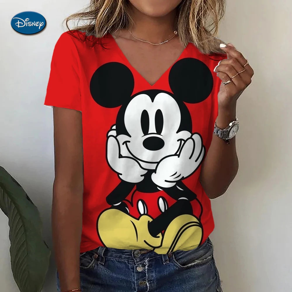 Minnie/Mickey V-neck T-shirts for women 