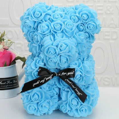 Romantic bear made of artificial roses 