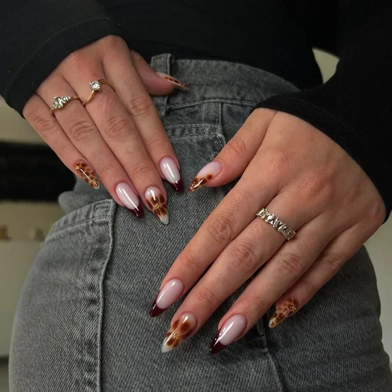 Almond shaped false nails with glue 