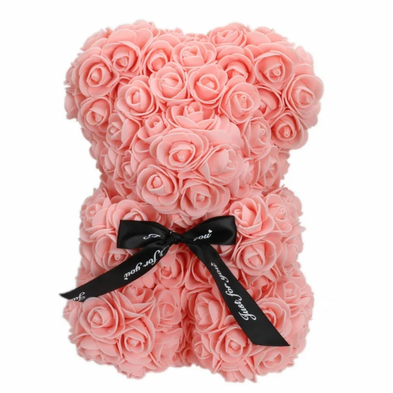 Romantic bear made of artificial roses 