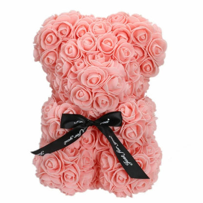 Romantic bear made of artificial roses 