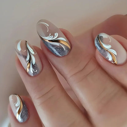 Almond shaped false nails with glue 