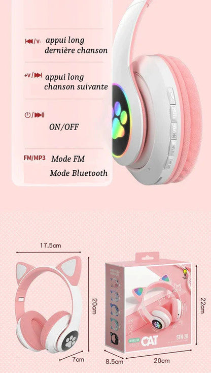 Casque sans Fil P47M Bluetooth Oreilles de Chat Lumineuses