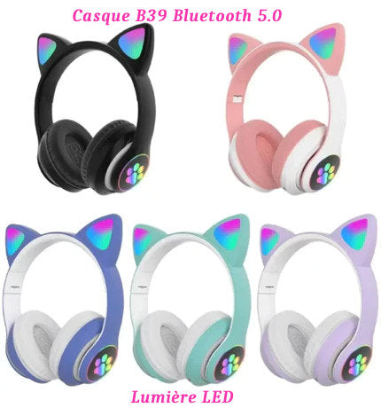 Casque sans Fil P47M Bluetooth Oreilles de Chat Lumineuses