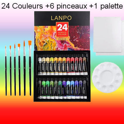Acrylic paint sets 12/24 tubes with brushes and palette 