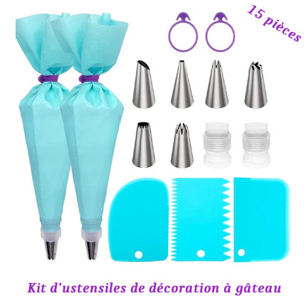 Kit de Décoration de Gâteaux: poches à douille et embouts (15 pièces)